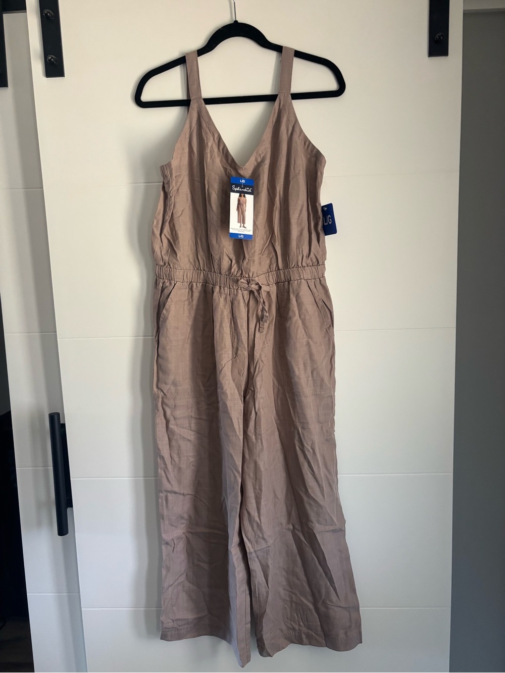 Splendid Taupe-Strap V-Neck Wide-Leg Jumpsuit